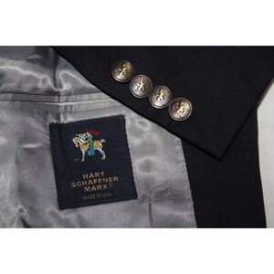 HART SCHAFFNER MARX 56R USA Navy Wool Sport Coat Knight Buttons 2B 1-Vent HSM